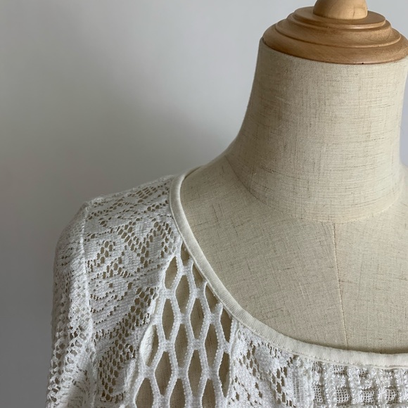 ANTHROPOLOGIE White Lace Short Sleeve Women’s Top - Picture 3 of 6